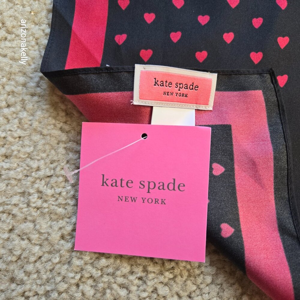 NWT Kate Spade Silk Scarf Neckerchief Hearts - Picture 2 of 7